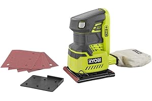 Ryobi P440 One+ 18V Lithium Ion 12,000 RPM 1/4 Sheet Palm Sander w/ Onboard Dust Bag and Included Sanding Pads (Battery Not I
