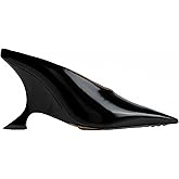 MACVISE Metallic Leather Heeled Mules for Women Sexy Sandals Pointed Closed Toe Slip On Wedge Mule Dressy Pumps Heels