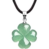 iSTONE Four Leaf Clover Necklace,Made with Green Aventurine for Faith Hope Love and Luck 18 Inch Rope Chain St. Patrick's Day