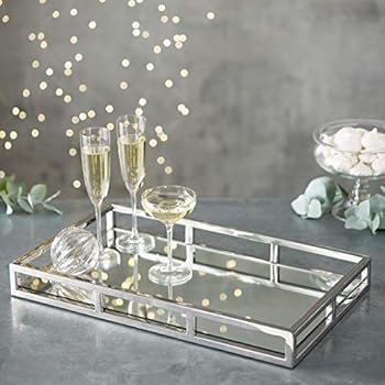 Le'raze Mirrored Vanity Tray, Decorative Tray with Chrome Rails for Display, Perfume, Vanity, Dresser and Bathroom, Elegant mirror tray Makes A Great Bling Gift -16X10 Inch