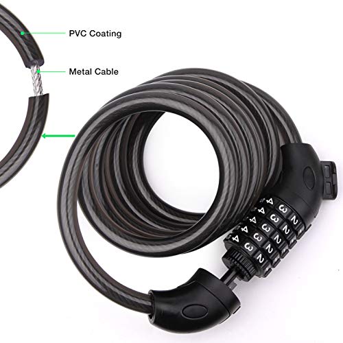 YIHATA Bike Lock Cable Bicycle Combination Locks Coiled Chain Lock Basic Self Coiling Core Steel Wire (A - 4ft/120cm) - Thumbnail 3