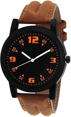 Round Analogue Black Dial Mens & Boys Watch Leather Strap -W171