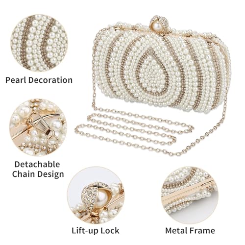 AUFUYAOLIN Pearl Beaded Clutch Purses for Women Evening Handbags Formal Crystal Bridal Wedding Purse Prom Cocktail Party Bags