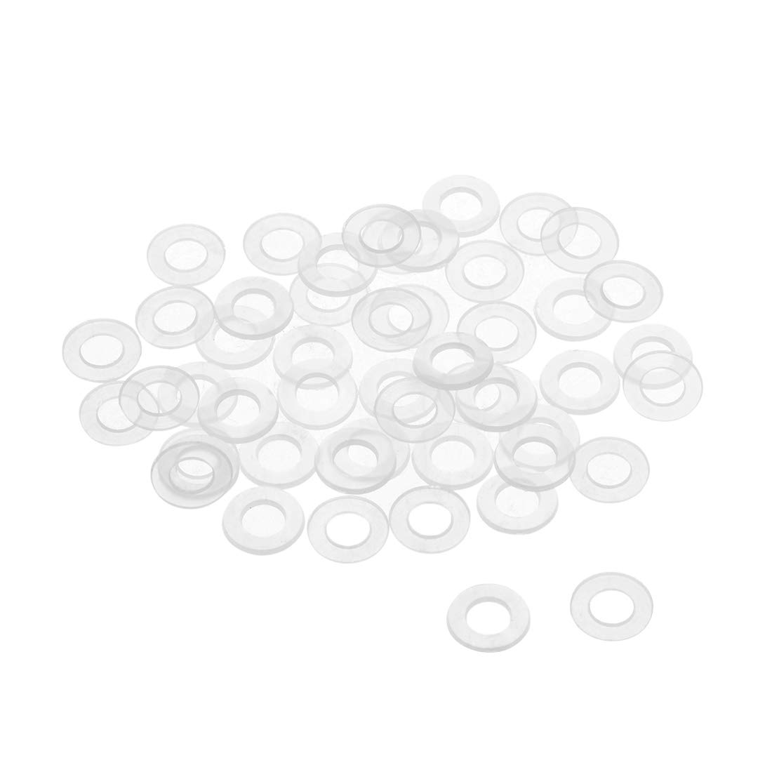sourcing map Nylon Flat Washers M5 10mm OD 5mm ID 1mm Thickness Sealing Gasket for Faucet Pipe Water Hose, Clear, Pack of 50