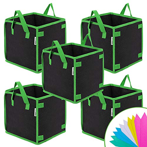 VIVOSUN 5 Pack 10 Gallon Square Grow Bags, Thick Nonwoven Cubic Fabric