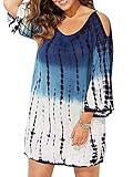 Karlywindow Womens Plus Size Cold Shoulder Cover up Bathing Suit Beachwear Swimwear Cover-ups Gradient