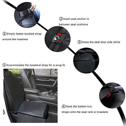 Wellbro Dog Car Front Seat Cover, Waterproof and Nonslip Pet Car Seat Protector with Elastic Straps, Side Flap and Anchor, Scratchproof Seat Mats for Cars, Trucks, Vans, and SUVs (Black) - Thumbnail 3