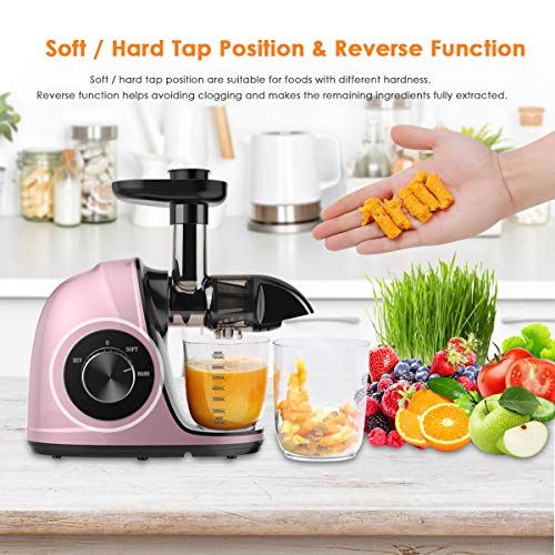 Juicer Machines, Picberm PB2110V Slow Masticating Juicer Extractor with Quiet Motor Easy to Clean, BPA-Free Cold Press Anti-clogging Juicer with Peeler, Brush & Recipes for Fruits and Vegetables, Rose Gold - Thumbnail 3