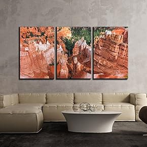 3 Piece Canvas Wall Art - Geological Formation with Canyon Erosion and Sandstone - Modern Home Art Stretched and Framed Ready to Hang - 16"x24"x3 Panels