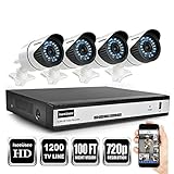 ISEEUSEE 4Channel DVR Video Security Camera System With HDMI Output 4x 720P 1500TVL Indoor & Outdoor Night Vision Cameras Free Pro APP CCTV Surveillance Kits No Hard Drive