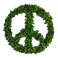 PINE AND PAINT LLC Preserved Boxwood Wreath Peace Sign 16 Inches