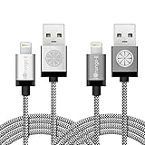iOrange-E iPhone 6S Cable, Apple Certified 2 Pack 10ft Braided Lightning Cable & USB Data Sync Cord for iPhone 6 6S Plus 5S 5C 5, iPad Air, iPad Pro, iPad Mini 4, iPod Touch 5, Grey & Silver
