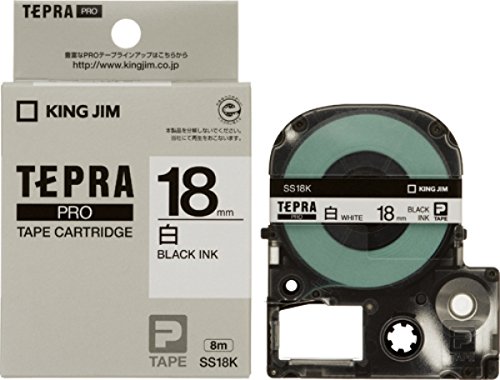 KING JIMSS18K Tepra PRO Tape Cartridge, 1 Piece, 0.7 inches (18 mm), White Label/Black Character, Length 22.8 ft (8 m)