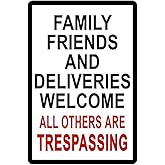 Retro No Trespass Solicit Friends Delivery Welcome Metal Tin Sign Decoration for Garage Yard Home Outdoor 8x12 Inch