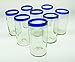 Mexican Glass Blue Rim Tumblers Set of 8, 20 Oz.