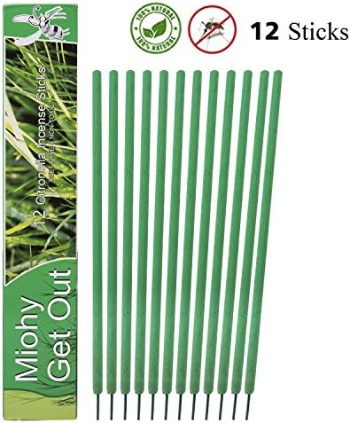 Miohy Mosquito Repellent Incense Sticks - 100% Natural Citronella &amp; Lemongrass - DEET Free &amp; Non-Toxic Bug Repeller for Outdoor Garden Yard &amp; Indoor Burn 2 To 3 Hours (12 Sticks)