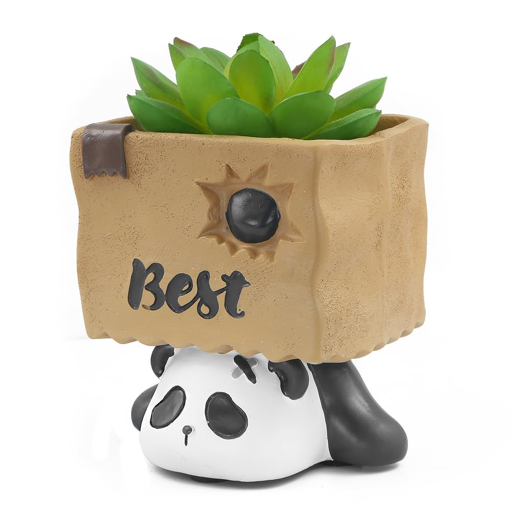 Boerni Adorable Resin Panda Pen Holder,Mini Animal Succulent Cactus Flower Plant Pot Pencil Holder Pot Organizer Cartoon Pen Container Makeup Brush Holder for Kid Office Desktop Stationery Gift