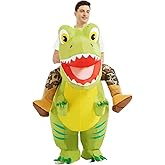 COMIN Inflatable Dinosaur Costume for Adults, Ride on Dinosaur Blow Up Dino Costume Green Costume for Halloween Party