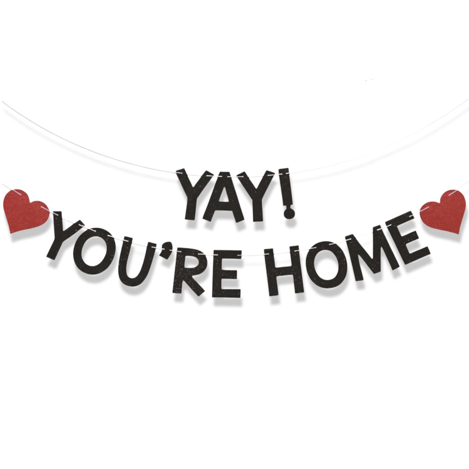 fKiZanthene Welcome Home Banner Black Glitter Card Banner for Home Garden and Courtyard Decoration