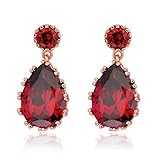 Junxin Jewelry Waterdrop Ruby Swarovski Dangle Earring Rose Gold Plated