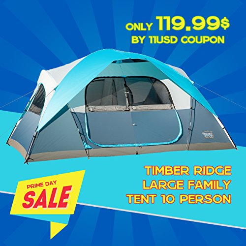 Timber Ridge Large Family Tent for Camping with Carry Bag, 2 Rooms