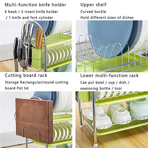 Dish Rack,Utensil Racks Kitchen Plate Rack 3 Tier Dish Drainer 15.3 x 9.8 x 18.9 Inches Silver Stainless Steel Dish Drying Rack with Removable Drain Board,Cutlery Drying Basket,Cutting Board Holder