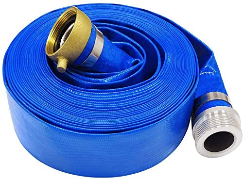 1.5" x 100' Blue PVC Backwash and Discharge Hose for Swimming Pools, Heavy Duty Reinforced Flat Pool Hose with Aluminum Pin Lug Fittings