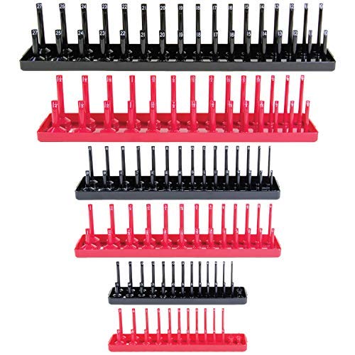Socket Organizer Trays - 6 Piece SAE & Metric Socket Holder - Socket Tool Set Storage for ¼ inch, ⅜ inch & ½ inch Drive Holder for Mechanics