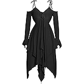 Vibsion Renaissance Fairy Dress Womens Gothic Witch Dress Off-Shoulder Tiered Dress
