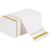 Zebang 200 Pack Disposable Paper Napkins, Soft and Absorbent Paper Hand Towels, 3-Ply Gold Trim Lined Elegant Dinner Napkins for Kitchen, Wedding, Parties, Dinners or Events (15.7" x 13")