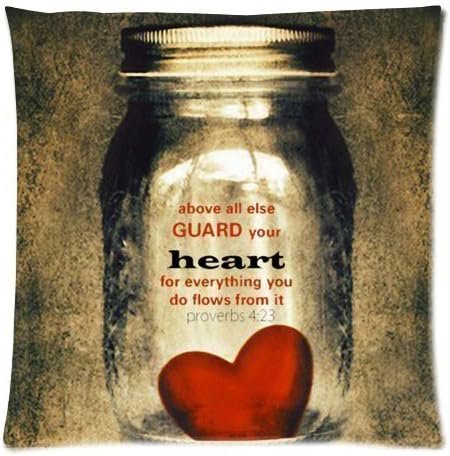 Bible Verse - Proverbs 4:23 Above Else Guard Your Heart Cushion Case - Decorative Square Throw Pillow Cover Cushion Case Pillowcase with Hidden Zipper Closure - 18x18 inches, One-sided Print