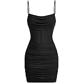 Floerns Women's Date Night Backless Cami Dress Mesh Ruched Club Bodycon Mini Dresses