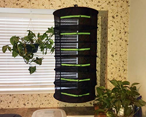 Herb Drying Rack Net Dryer 6 Layer 2ft Black W/Green Zippers Mesh Hydroponics