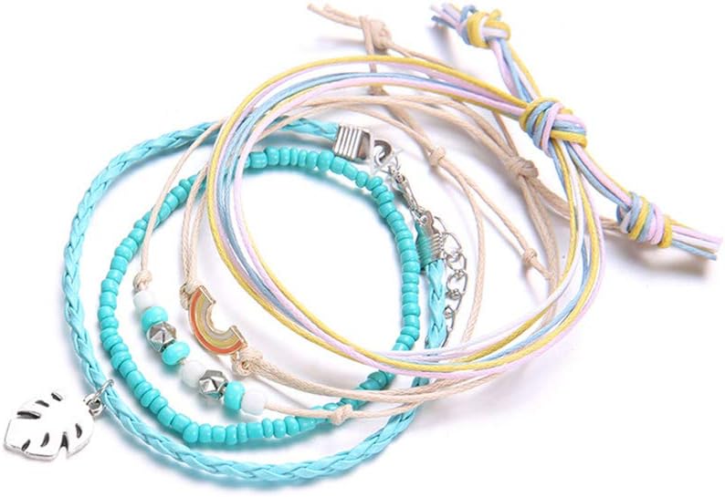 Summer Wave Strand Bracelet Girls Bohemian Bracelet Adjustable Handmade Waterproof Wax Coated Braided Rope Set