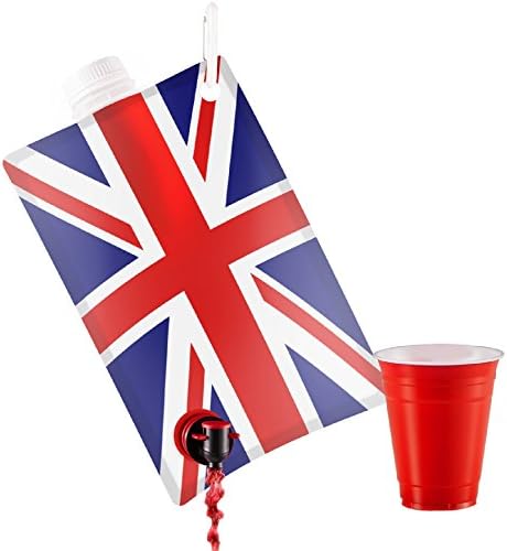 Union Jack Flag Party Flask:2 liter British Flag Flasks Make the Perfect Drink Dispenser for Your St Georges Day or Guy Fawkes,Bonfire Night Party Supplies,Football, Cricket,or Rugby Parties and More