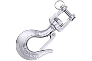 Faneta 304 Stainless Steel Clevis Slip Hook with Safety Latch American Type Jaw & Eye Swivel Lifting Hoisting Chain Hooks for Rigging Towing Winch ATV Trailer Crane Wrecker and More (5/16 Inch, 650KG)