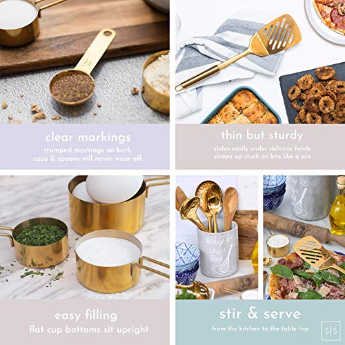 Gold Cooking Utensils with Gold Measuring Cups and Spoons Set (13