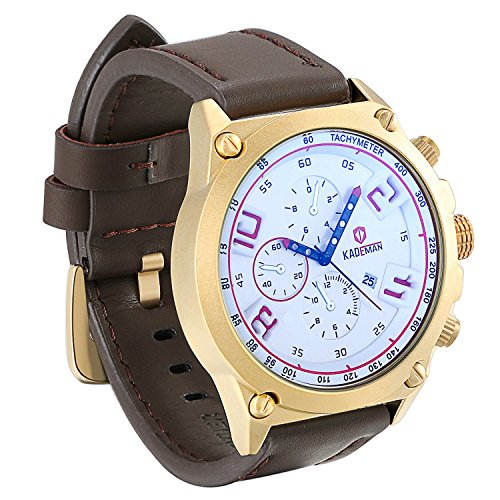 JewelryWe Fathers Day Gifts Men Big Size Gold-Tone Case Japan Quartz Sport Style Wrist Watches (Brown)