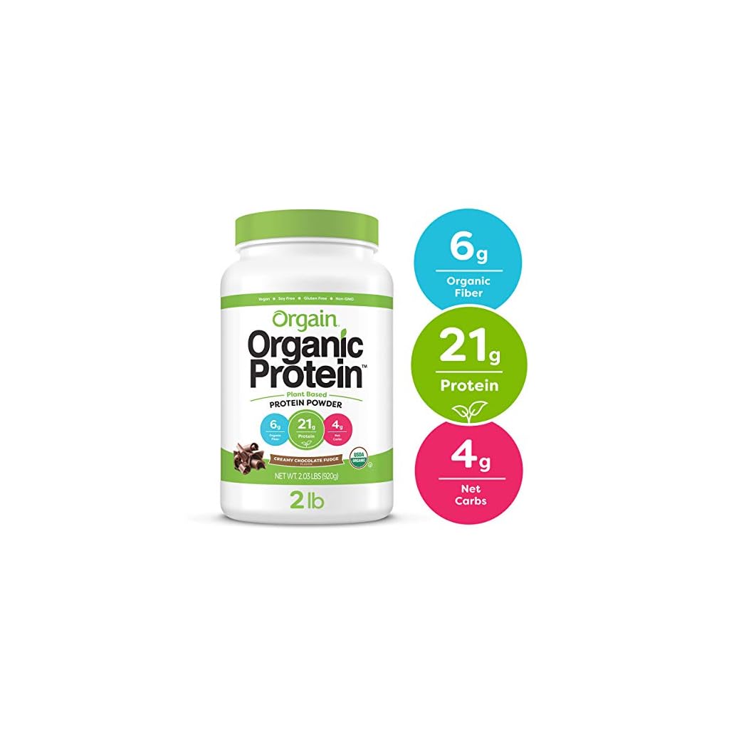 Orgain Organic Vegan Protein Powder, Creamy Chocolate Fudge 21g of