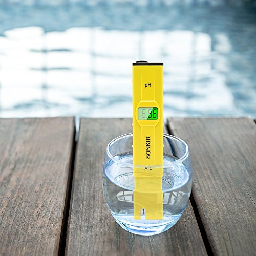 pH Meter, Sonkir Advanced Digital pH Tester for Water Quality Test, ATC Function, 0.01 Resolution Backlit LCD Display (Yellow)