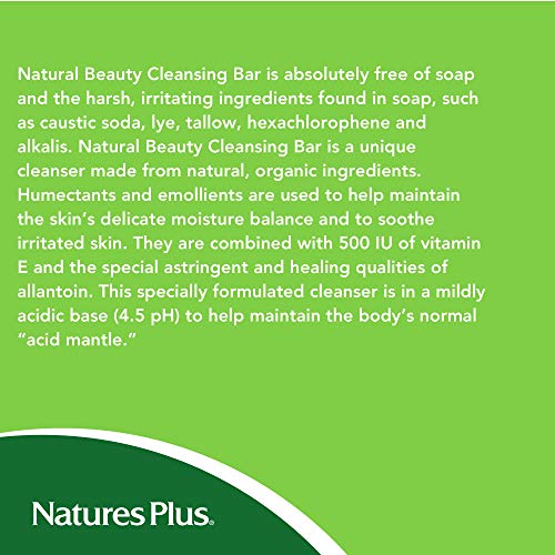 NaturesPlus Natural Beauty Cleansing Bar (3 Pack) - 500 iu Vitamin E with Allantoin, 3.5 Ounce Bar - Natural Cleanser, Made with Organic Ingredients, Anti-Aging- pH of 4.5 - Vegan