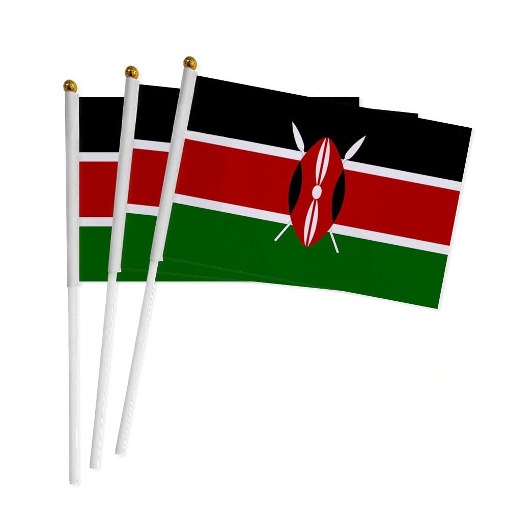 50Pcs Kenya Flag on Stick 14x21cm Mini Kenya Waving Flags Plastic Flagpole Single Side Flag Small Parade Festivals International Festivals Party Decoration Supplies Election Support — image 1