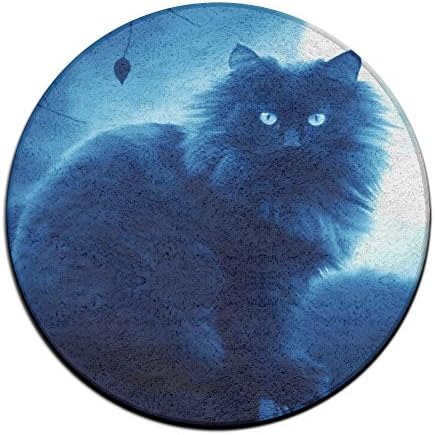 Ksipop Sapce Cat Blue Sky Coral Velvet Anti-slip Round Area Rugs Memory Foam Floor Carpets Mats 23.62 Inch Bedroom Rug Yoga Chair Mat Doormat