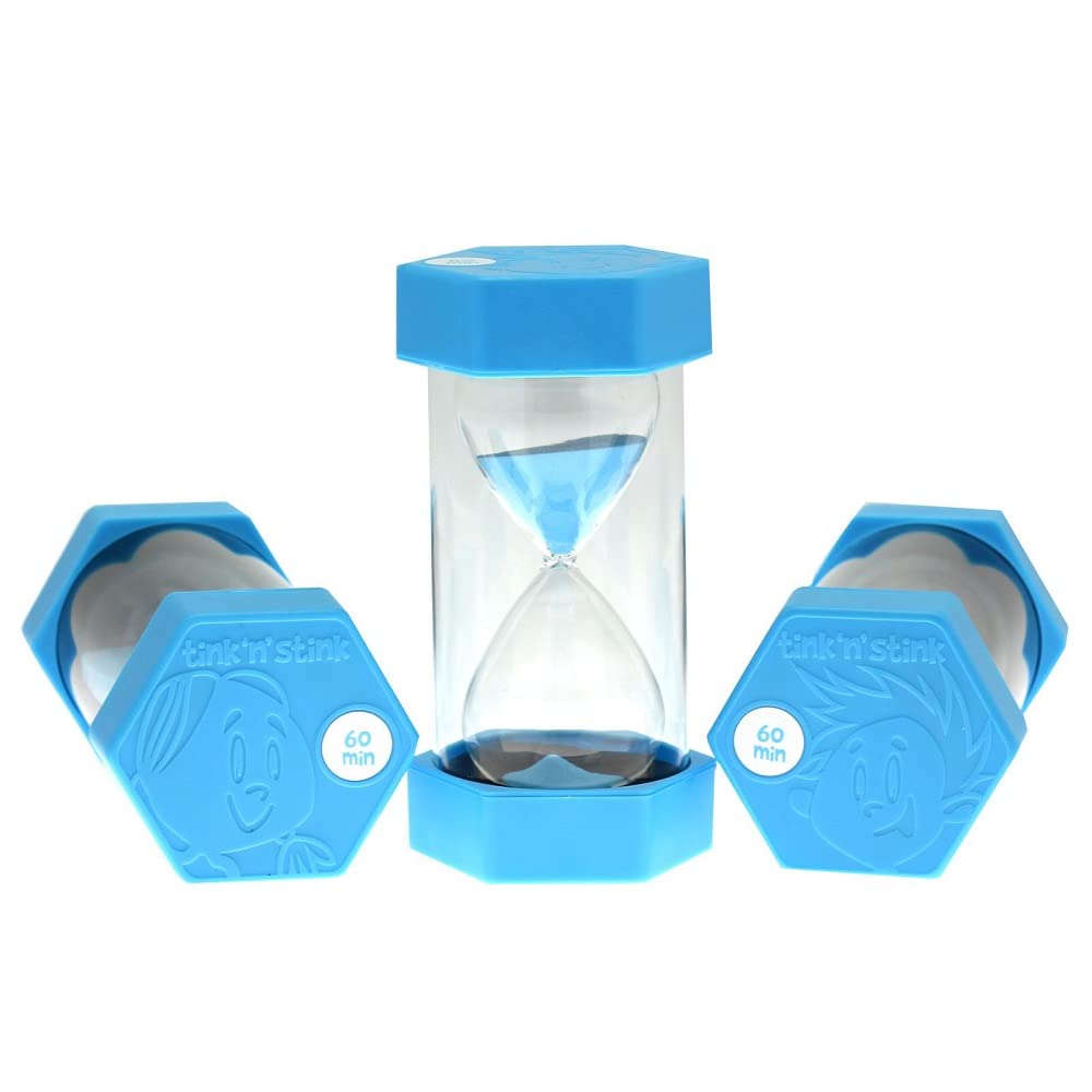 Tink n Stink Large Sand Timer 60 Minute Light Blue Hourglass with Robust End Caps Quiet Time Management Classroom Therapy Home Office