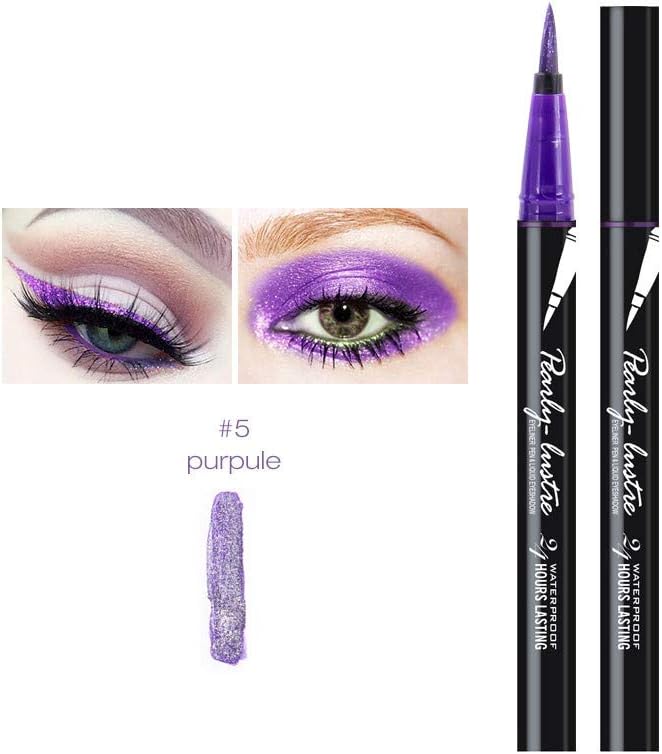 Color Eyeliner,Long-Lasting Waterproof Eyeliner Professional Bright-Colored Eyeliner Metallic Glitter Liquid Eyeliner Natural Repairing Formula Eyeliner for Daily Makeup Smokey Makeup,Cat Eye (E)