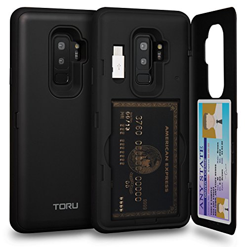 TORU CX PRO Galaxy S9 Plus Wallet Case with Hidden Credit Card Holder ID Slot Hard Cover, Mirror & USB Adapter for Samsung Galaxy S9 Plus - Matte Black