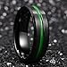 King Will Loop Mens 7mm Black Brushed Grooved Green Thin Line Tungsten Carbide Wedding Ring Beveled Edge