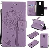 LG Stylo 3 Case,Stylus 3 plus wallet Case,Premium Vintage Emboss Floral PU Leather Built-In Card/Cash Slots,Stand Magnetic Wristlet Strap Case By Zvkvamt (TREE-PURPLE)