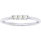 AFFY Three Stone Ring, 1.5MM Round Cut Created Opal Dainty Stackable Engagement Ring In 14k Gold Plated 925 Sterling Silver Jewelry For Her