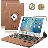 Keyboard Case for 2018 iPad 9.7 / iPad 9.7 2017,Dingrich 360 Degree Rotating Case with Magnetic Removable Bluetooth Keyboard for New iPad 6th Generation and iPad 5th Genration (Brown)